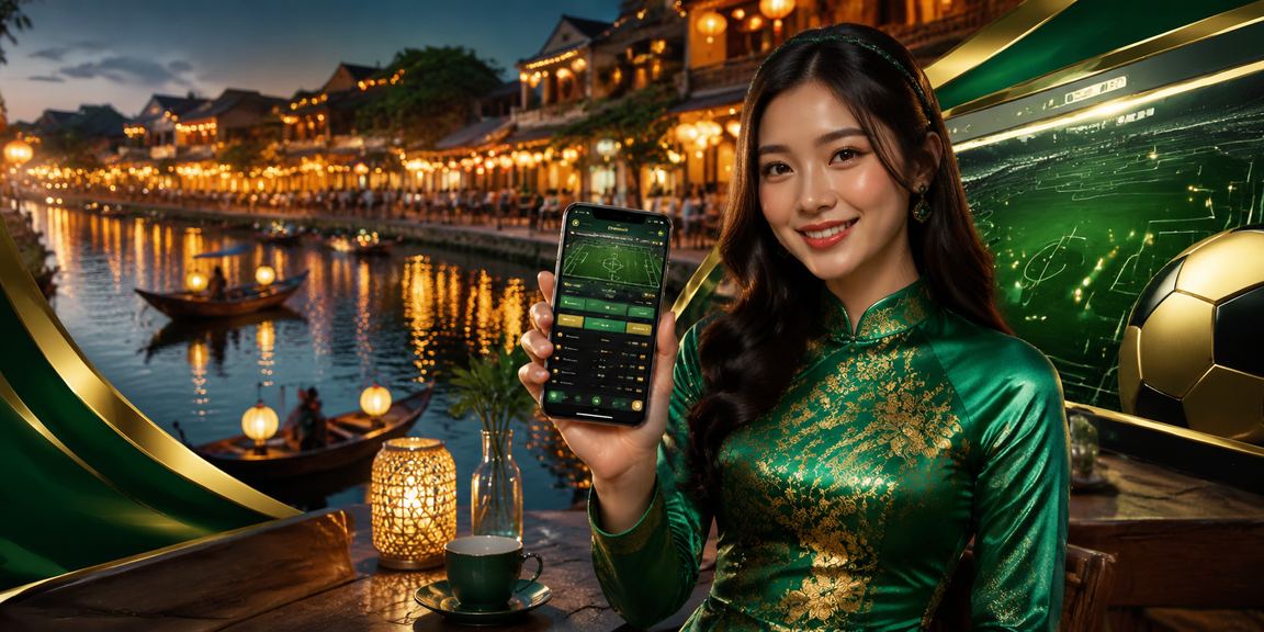 Phụ nữ mặc áo dài sử dụng điện thoại chơi casino trực tuyến tại Hội An